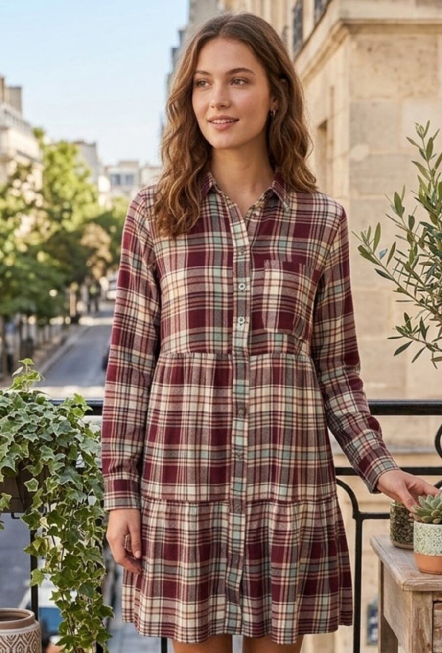 Adorable LOFT plaid tiered ruffle casual mini dress